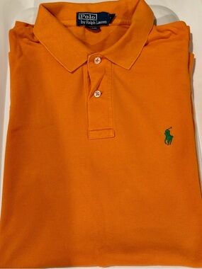 Polo Ralph Lauren Orange short sleeve polo, size L with green RL logo